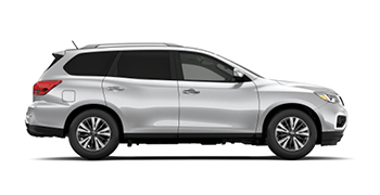 Sideview of silver Nissan Pathfinder